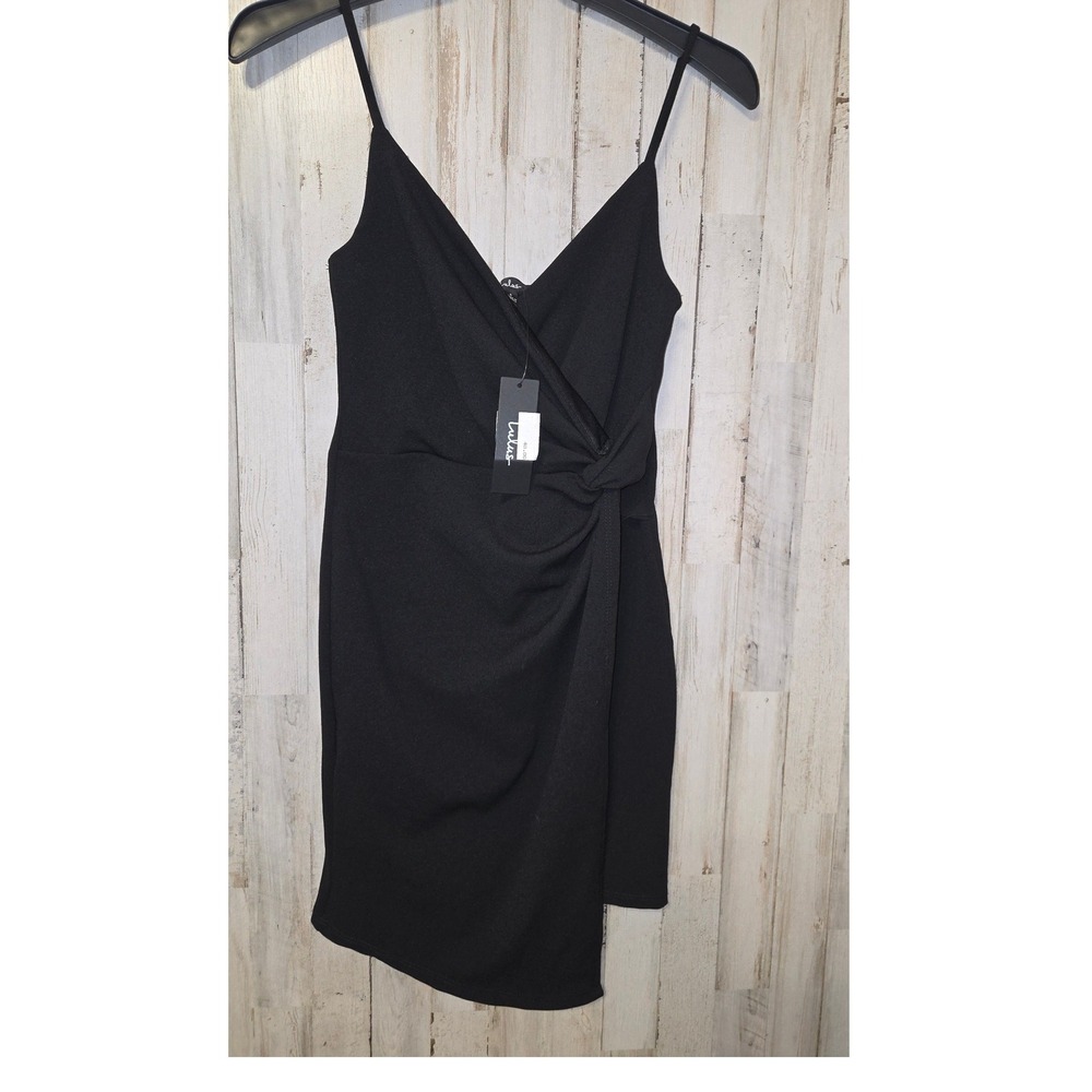 NWT Lulus size S Little Black Dress Straps Mini Wrap Stretch Bodycon